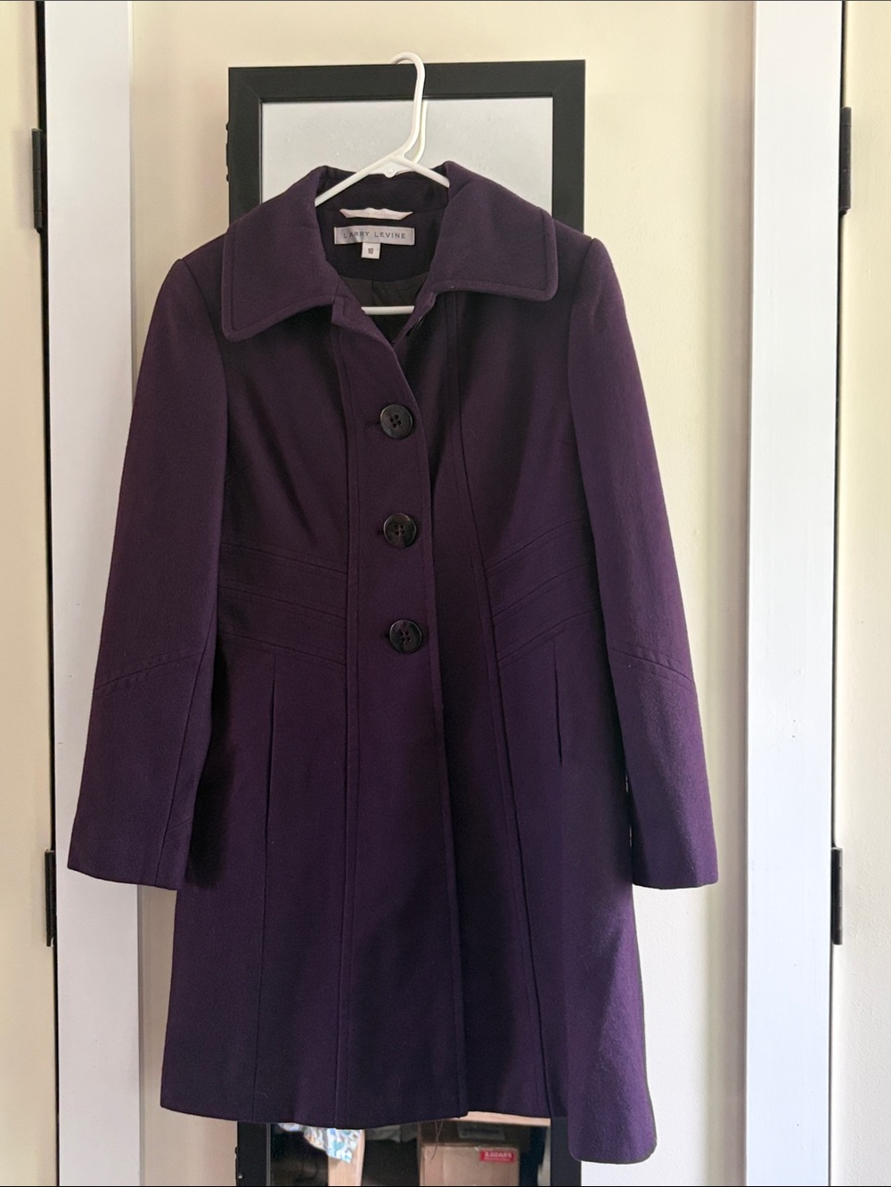 Larry Levine Purple Wool-Blend Trench Coat